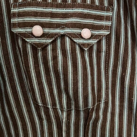 Tasha Polizzi Brown and White Striped Button Down Shirt - Picture 3 of 7